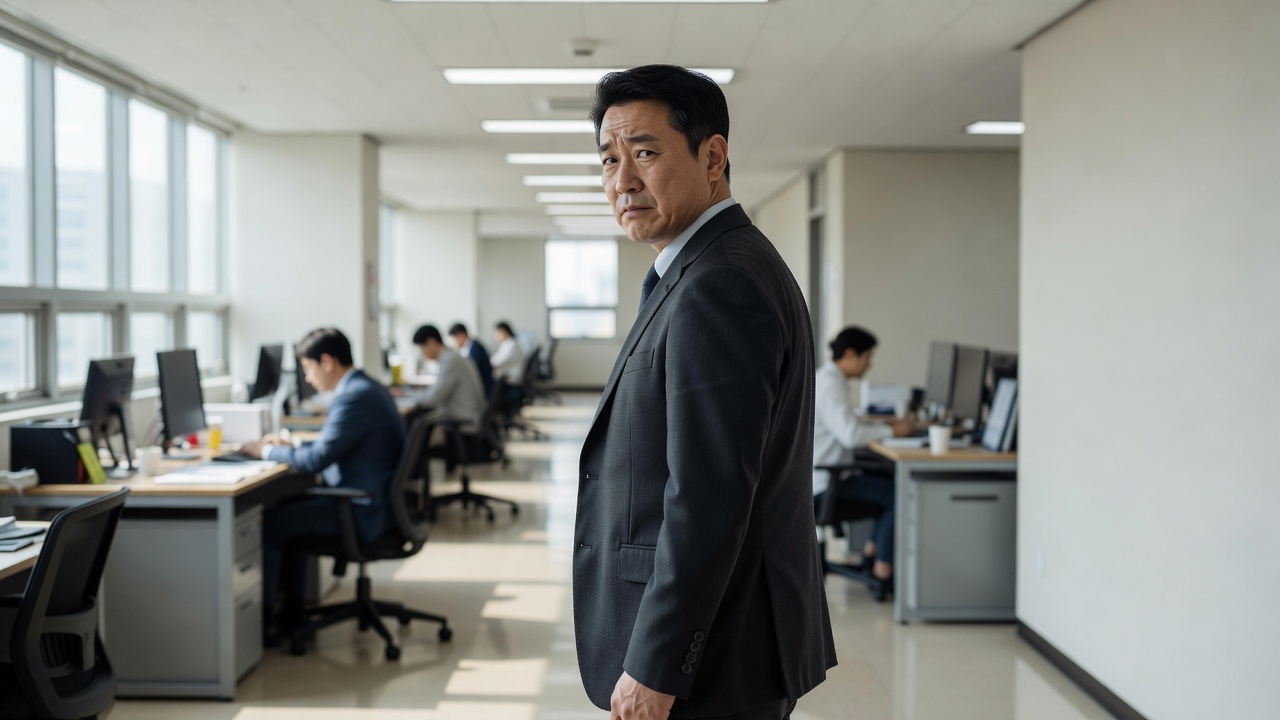 회사원 영화에서 평범한 출근길이 스릴러로 바뀌는 장면